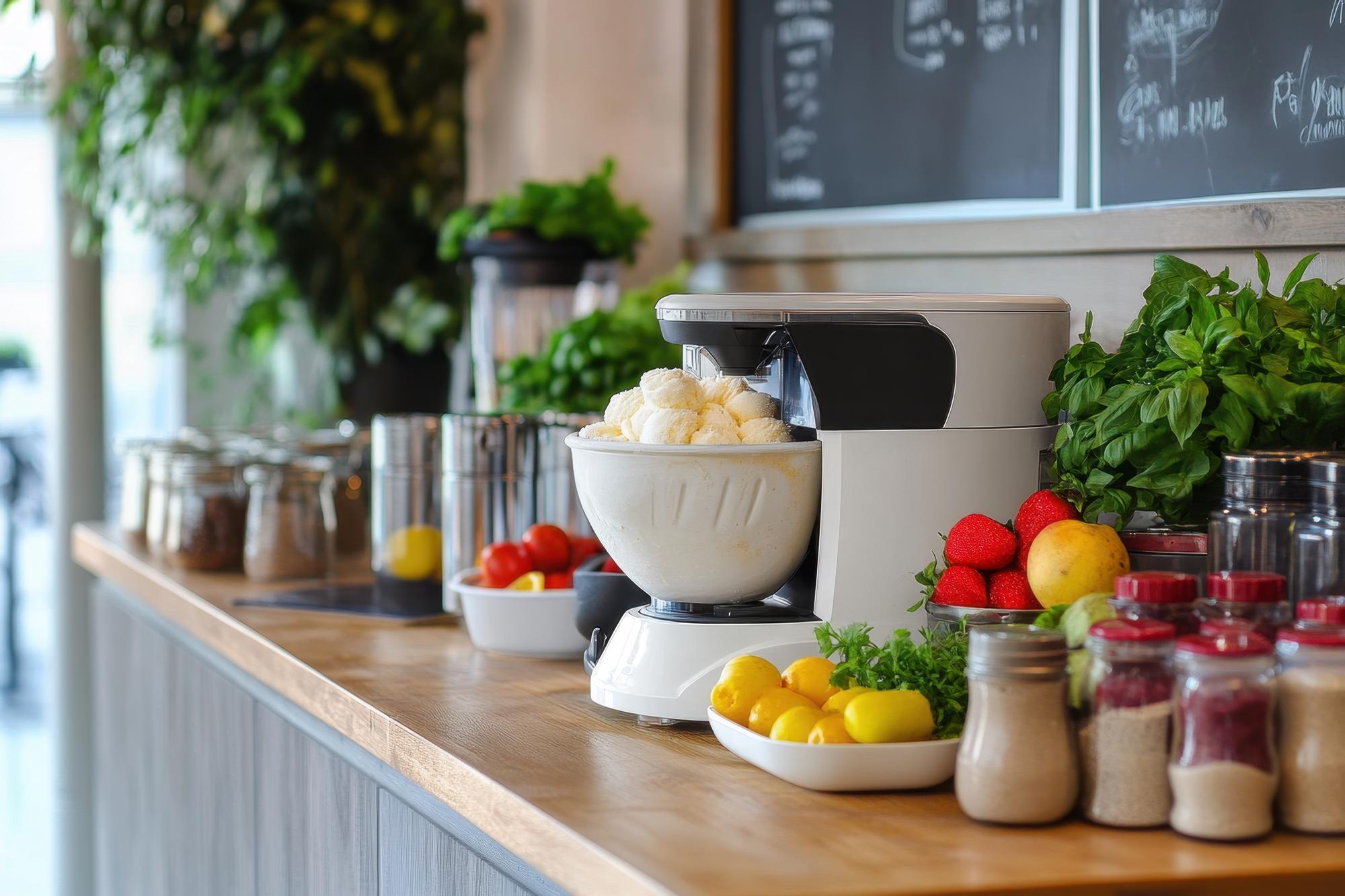 Modern kitchen workspace with ingredients