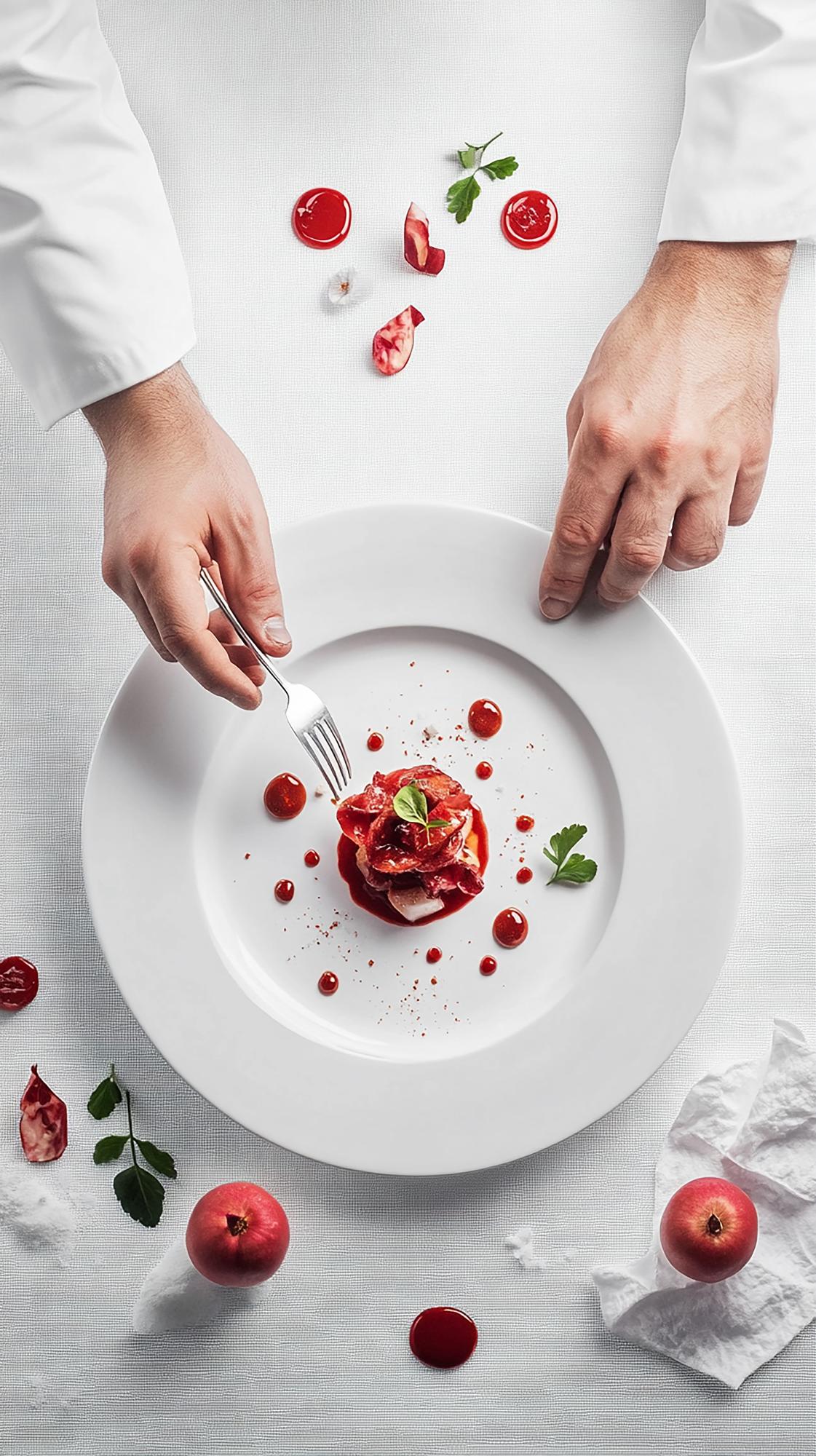 Chef arranging plated meal